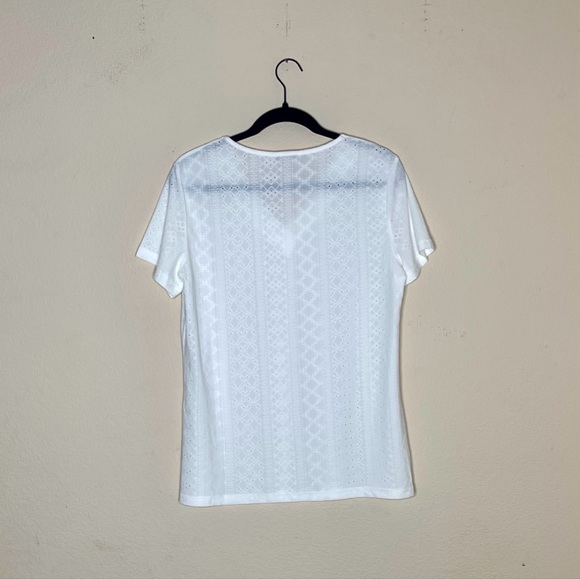 SAMPEEL Women’s Eyelet Crossed V Neck T Shirts Loose Casual Short Sleeve Size M - Picture 5 of 9